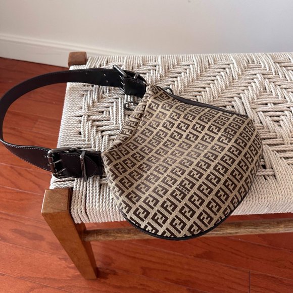 Fendi Brown Zucchino Canvas Oyster Bag - Picture 8 of 8